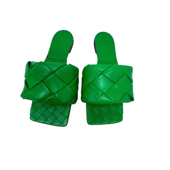 Bottega Veneta Nappa Maxi Intrecciato Lido Flat Sandals Green Size 37.5 7.5 - Picture 2 of 13